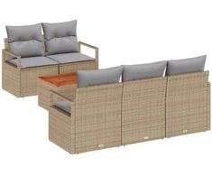 Lauko baldų komplektas Sodo Sofų Rinkinys su pagalve 6 pcs Smėlio poliratanas