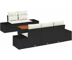 Lauko baldų komplektas Sodo Sofų Rinkinys 6 pcs Juoda ir kreminė poliratanas