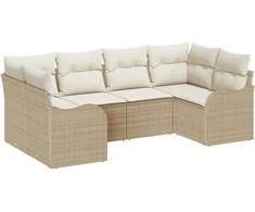 Sodo Sofų Rinkinys 6 pcs Smėlio ir balta Poli ratanas
