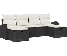 Sodo Sofų Rinkinys su pagalve 6 pcs Juoda Poli ratanas