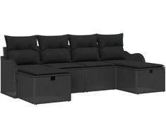 Lauko baldų komplektas Sodo Sofų Rinkinys su pagalve 6 pcs Juoda Poli ratanas