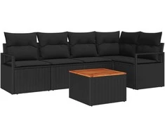 Lauko baldų komplektas Sodo Sofų Rinkinys su pagalve 6 pcs Juoda poliratanas