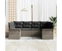 Sodo Sofų Rinkinys su saugykla 6 pcs Pilka Poli ratanas