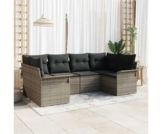 Sodo Sofų Rinkinys su saugykla 6 pcs Pilka Poli ratanas