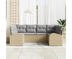 Sodo Sofų Rinkinys su pagalve 6 pcs Smėlio Poli ratanas