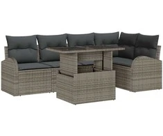 Sodo Sofų Rinkinys su pagalve 6 pcs Pilka Poli ratanas