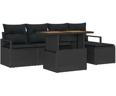 Sodo Sofų Rinkinys su saugykla 6 pcs Juoda Poli ratanas
