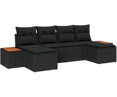 Lauko baldų komplektas Sodo Sofų Rinkinys su pagalve 6 pcs Juoda poliratanas