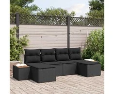 Lauko baldų komplektas Sodo Sofų Rinkinys su pagalve 6 pcs Juoda poliratanas