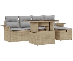 Lauko baldų komplektas Sodo Sofų Rinkinys su pagalve 6 pcs Smėlio Poli ratanas