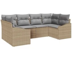 Lauko baldų komplektas Sofos komplektas su pagalve 6 pcs Smėlio poliratanas