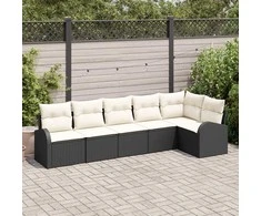Lauko baldų komplektas Sodo Sofų Rinkinys su pagalve 6 pcs Juoda ir Balta poliratanas