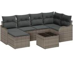 Lauko baldų komplektas Sodo Sofų Rinkinys su pagalve 7 pcs Pilka Poli ratanas