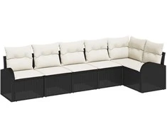Lauko baldų komplektas Sodo Sofų Rinkinys su pagalve 6 pcs Juoda ir Balta poliratanas