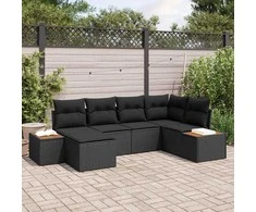 Lauko baldų komplektas Sodo Sofų Rinkinys su pagalve 6 pcs Juoda poliratanas