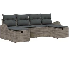 Lauko baldų komplektas Sodo Sofų Rinkinys su pagalve 6 pcs Pilka poliratanas