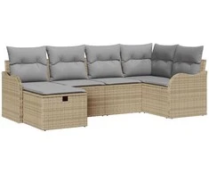 Sodo Sofų Rinkinys su pagalve 6 pcs Smėlio Poli ratanas