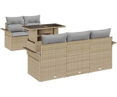 Sodo Sofų Rinkinys su pagalve 6 pcs Smėlio Poli ratanas