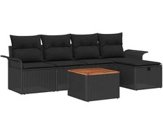 Lauko baldų komplektas Sodo Sofų Rinkinys su pagalve 6 pcs Juoda Poli ratanas