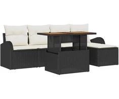 Sodo Sofų Rinkinys su saugykla 6 pcs Juoda Poli ratanas