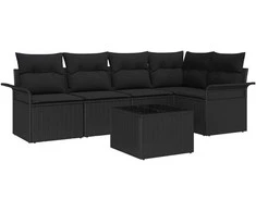 Lauko baldų komplektas Sodo Sofų Rinkinys su pagalve 6 pcs Juoda Poli ratanas
