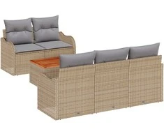 Lauko baldų komplektas Sodo Sofų Rinkinys su pagalve 6 pcs Smėlio poliratanas