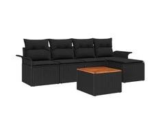 Sodo Sofų Rinkinys su saugykla 6 pcs Juoda poliratanas