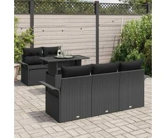 Lauko baldų komplektas Sodo Sofų Rinkinys su pagalve 6 pcs Juoda poliratanas