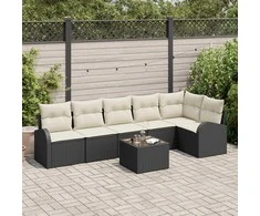 Sodo Sofų Rinkinys su pagalve 7 pcs Juoda Poli ratanas