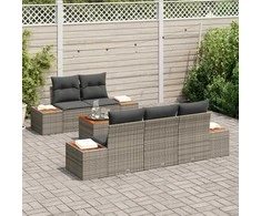 Lauko baldų komplektas Sodo Sofų Rinkinys su pagalve 6 pcs Pilka Poli ratanas