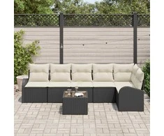 Sodo Sofų Rinkinys su pagalve 7 pcs Juoda Poli ratanas