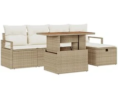 Lauko baldų komplektas Sodo Sofų Rinkinys 6 pcs Smėlio poliratanas