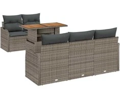 Lauko baldų komplektas Sodo Sofų Rinkinys su saugykla 6 pcs Pilka Poli ratanas