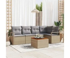 Lauko baldų komplektas Sodo Sofų Rinkinys su pagalve 6 pcs Smėlio poliratanas