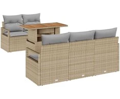 Sodo Sofų Rinkinys 6 pcs smėlio ir šviesiai pilkos spalvos