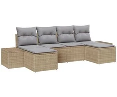 Lauko baldų komplektas Sodo Sofų Rinkinys 4 pcs Bežinė ir šviesiai pilka poliratanas
