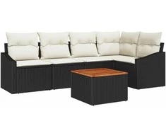 Lauko baldų komplektas Sodo Sofų Rinkinys su pagalve 6 pcs Juoda poliratanas