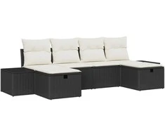 Lauko baldų komplektas Sodo Sofų Rinkinys su pagalve 6 pcs Juoda poliratanas