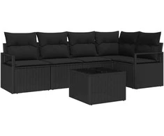 Sodo Sofų Rinkinys su pagalve 6 pcs Juoda poliratanas