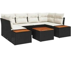 Lauko baldų komplektas Sodo Sofų Rinkinys su saugykla 7 pcs Juoda Poli ratanas