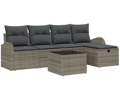 Lauko baldų komplektas Sodo Sofų Rinkinys su pagalve 6 pcs Pilka Poli ratanas