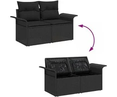 Sodo Sofų Rinkinys su pagalve 6 pcs Juoda Poli ratanas