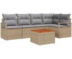Lauko baldų komplektas Sodo Sofų Rinkinys su pagalve 6 pcs Smėlio poliratanas