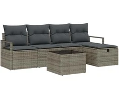 Lauko baldų komplektas Sodo Sofų Rinkinys su pagalve 6 pcs Pilka Poli ratanas