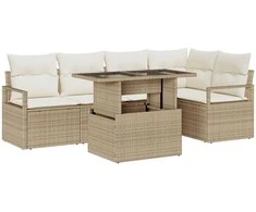 Lauko baldų komplektas Sodo Sofų Rinkinys su pagalve 6 pcs Smėlio Poli ratanas