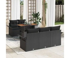 Sodo Sofų Rinkinys su saugykla 6 pcs Juoda Poli ratanas