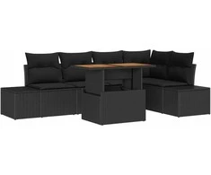 Sodo Sofų Rinkinys su saugykla 6 pcs Juoda Poli ratanas