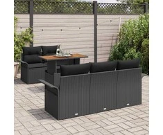 Sodo Sofų Rinkinys su saugykla 6 pcs Juoda Poli ratanas