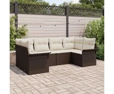 Sodo Sofų Rinkinys su saugykla 6 pcs Ruda Poli ratanas