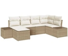Lauko baldų komplektas Sodo Sofų Rinkinys 6 pcs Bežinė ir kreminė poliratanas